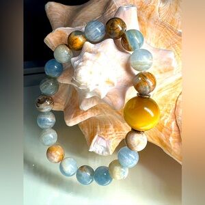 LEMURIAN AQUATINE + YELLOW TIGERS NATURAL STONES BRACELET size 7”